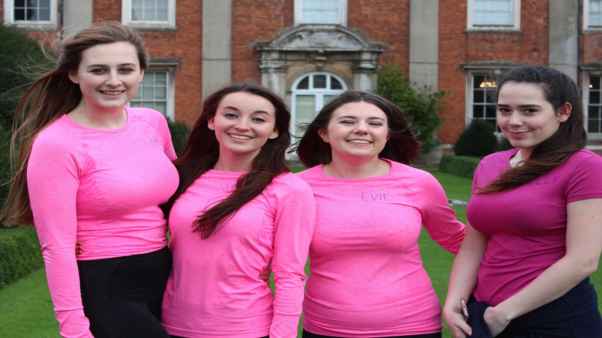 (l-r) Stephanie, 18, Georgia, 17, Evie, 16 and Molly, 17 from Cobham Hall