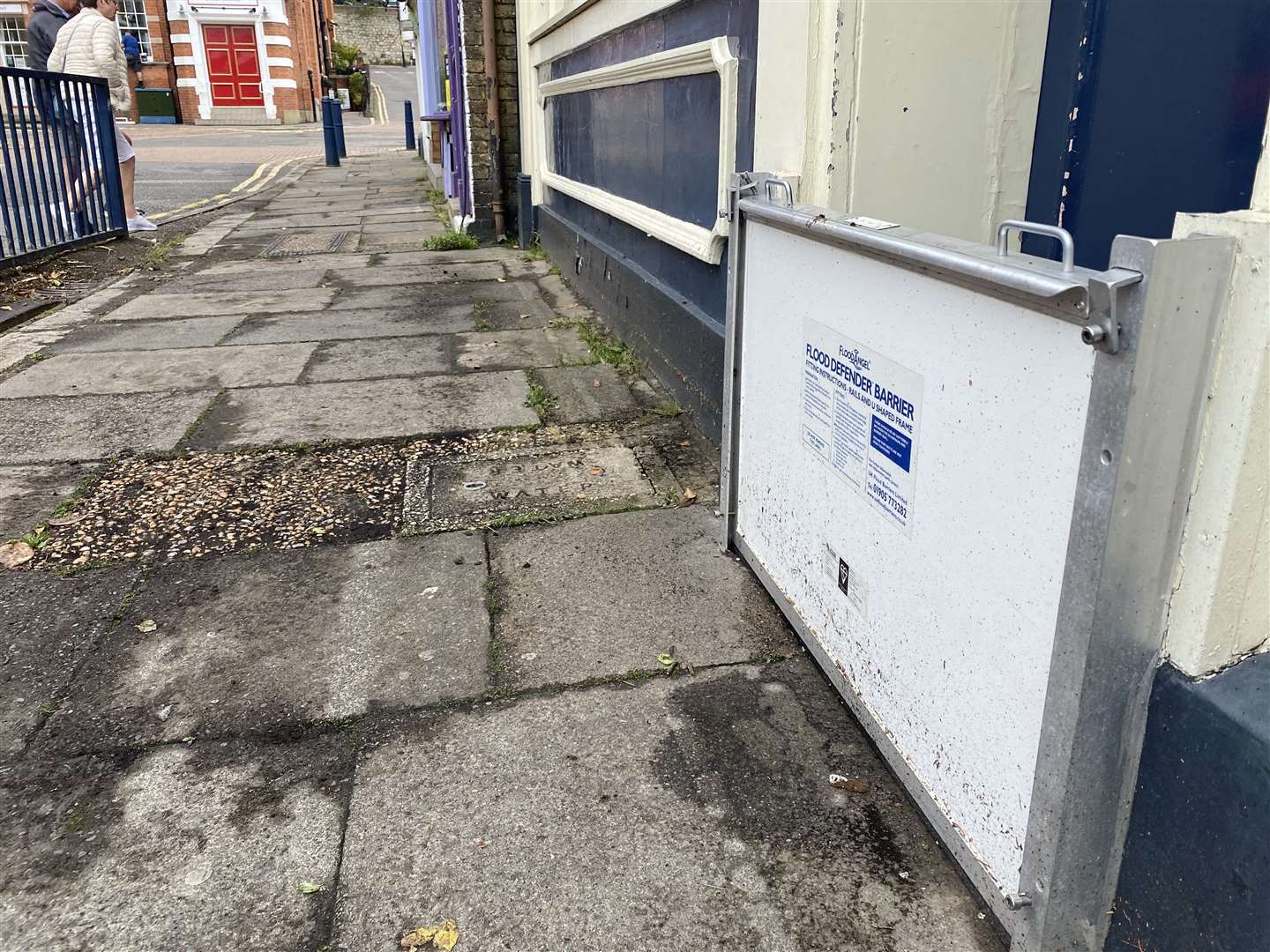 The Globe Inn has a flood defence barrier outside