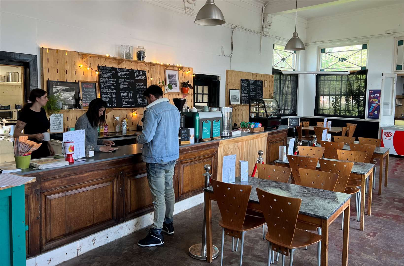 Inside the cafe side of the boating pool