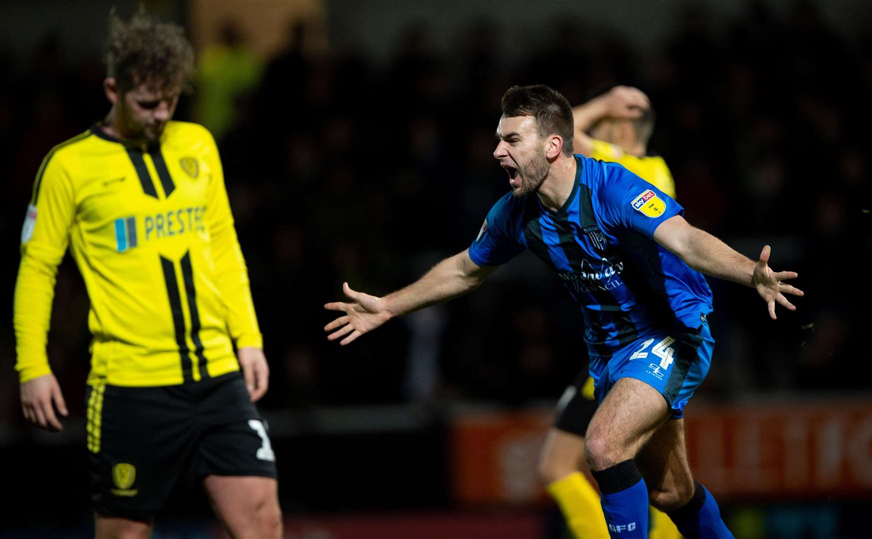 Josh Rees celebrates his winner for Gillingham Picture: Ady Kerry