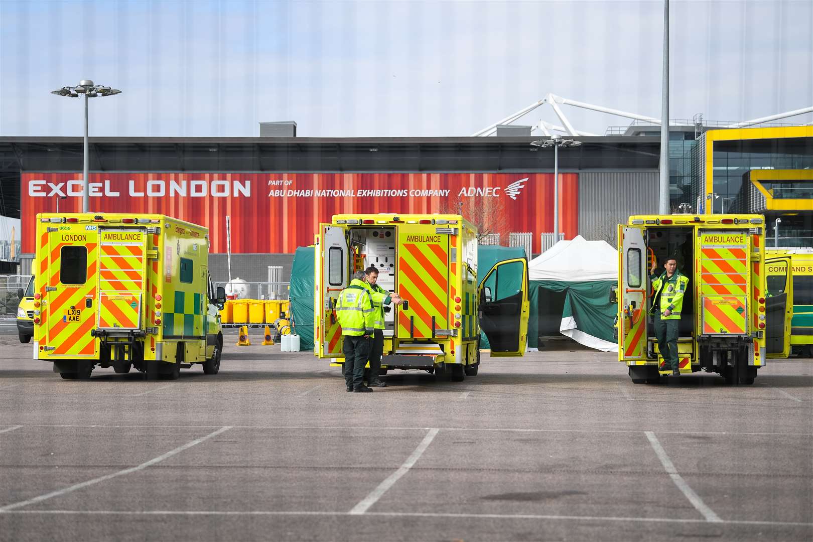 Ambulance crews at the new site (Stefan Rousseau/PA)