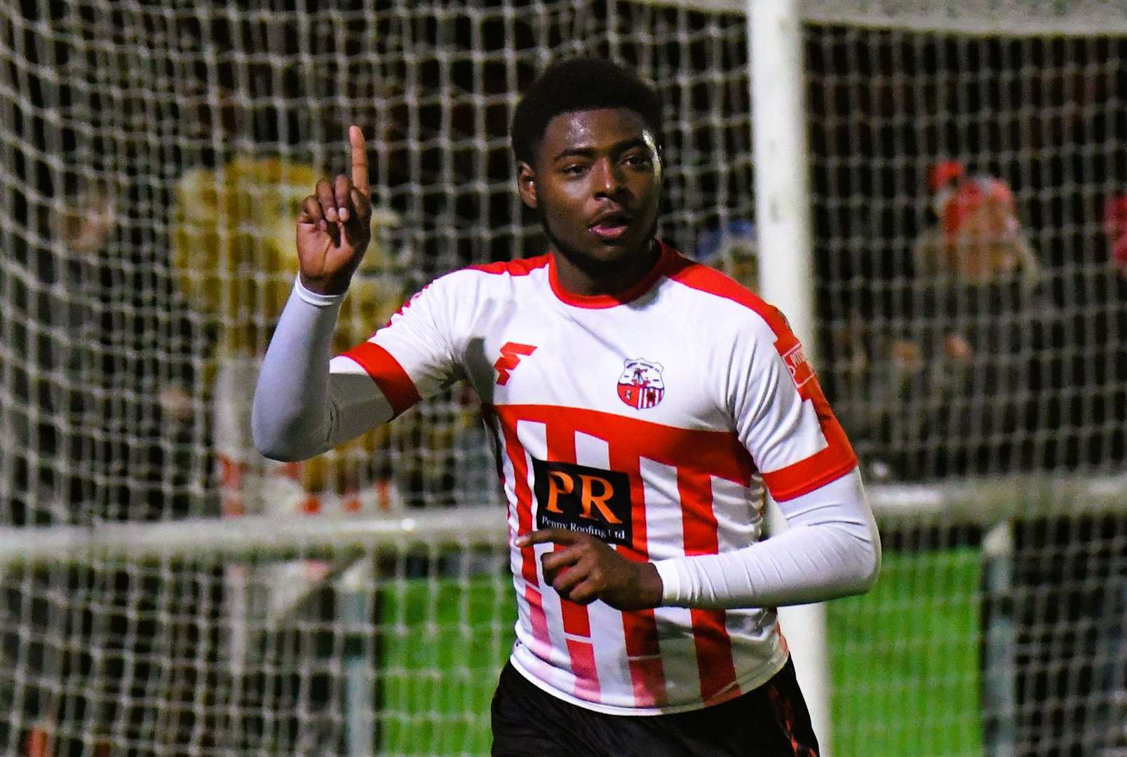 New Sheppey striker Javaun Splatt celebrates after scoring his first goal for the club during the 2-2 draw with Herne Bay on Saturday Picture: Marc Richards