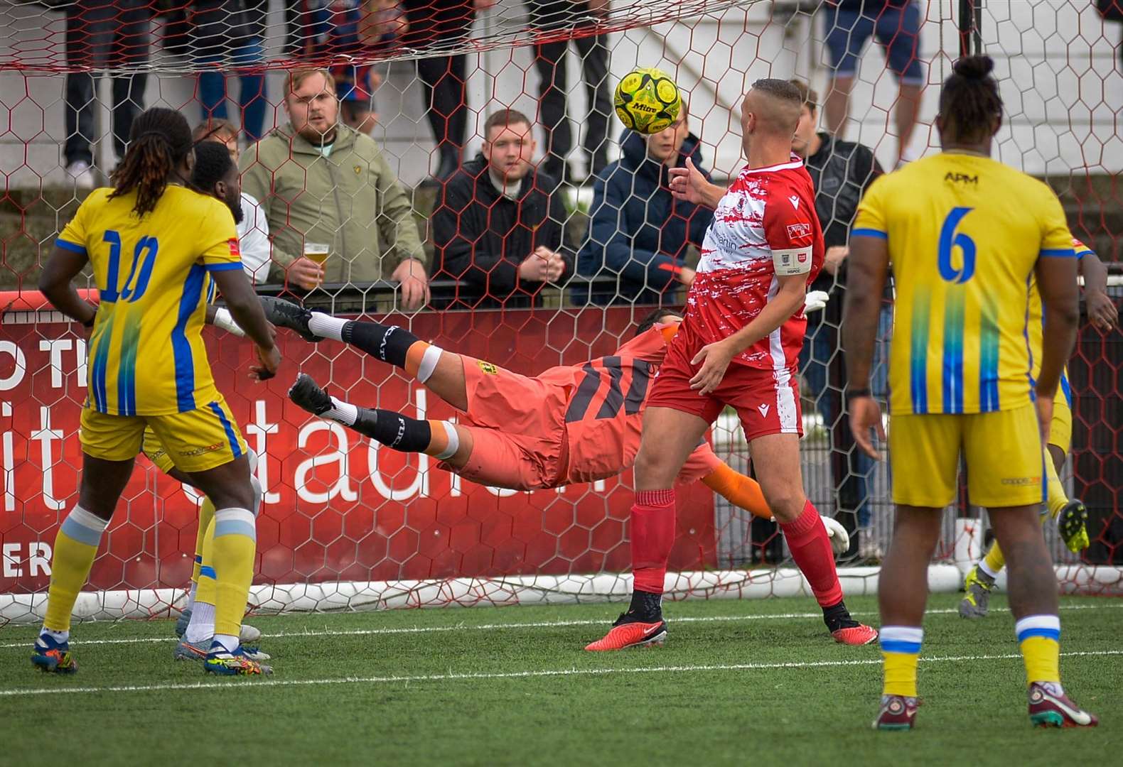 Joe Taylor puts Ramsgate 3-2 up against Sittingbourne on Saturday. Picture: Stuart Watson