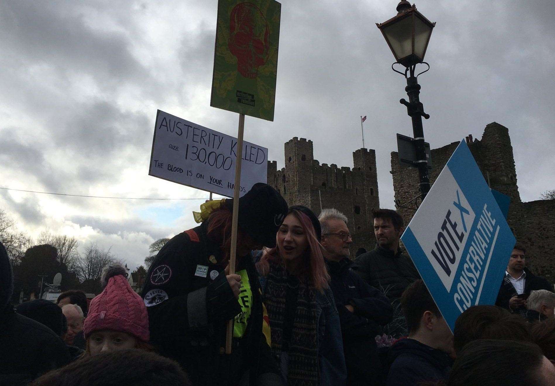 Hundreds of supporters and protesters had gathered at Boley Hill