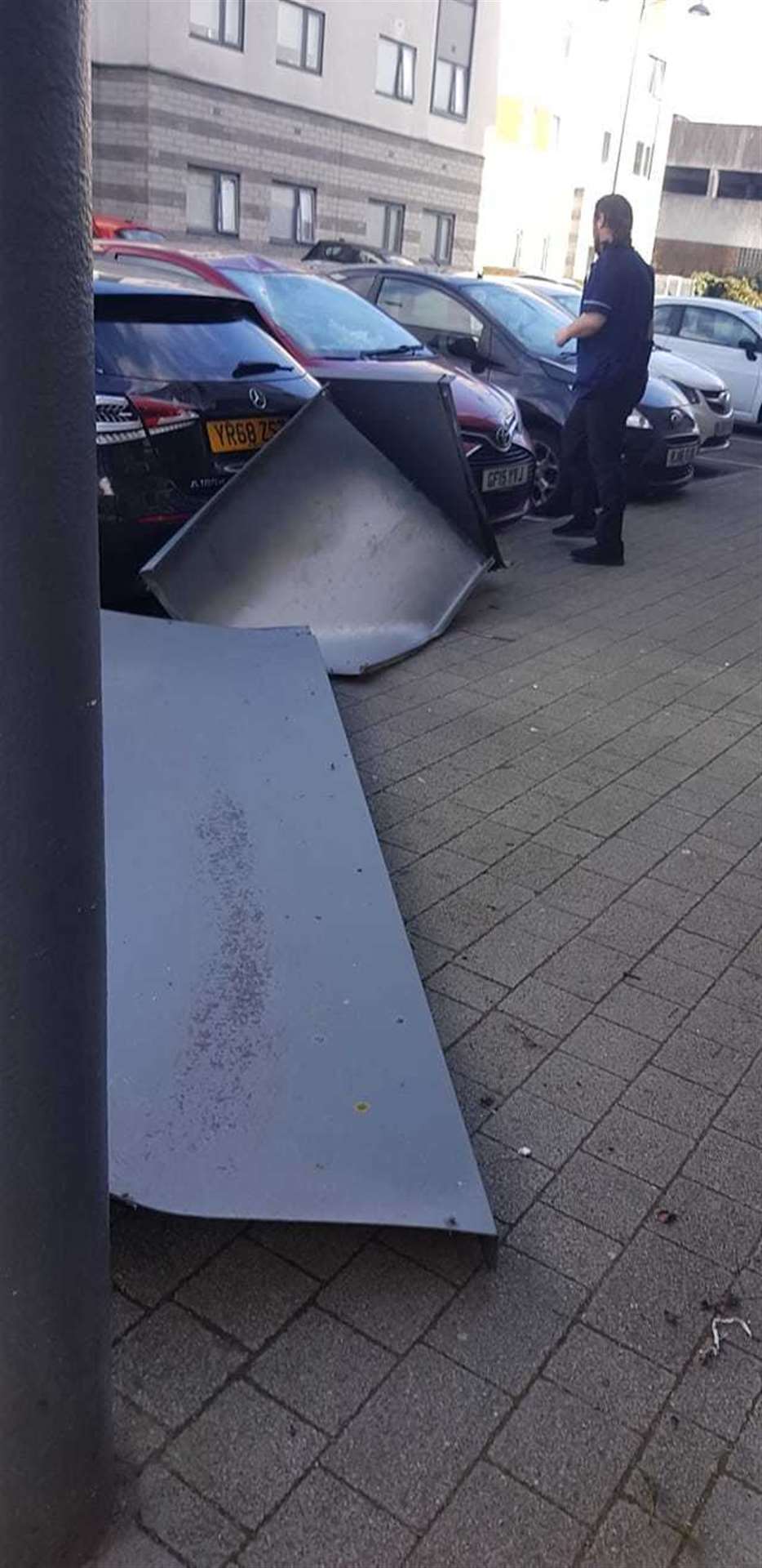 Kerry Hall took this photo after part of the roof came off the building housing Subway at Gillingham Pier