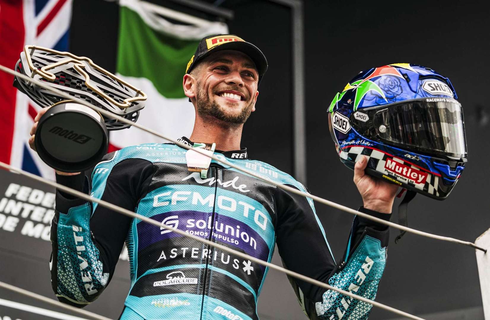 Dover's Jake Dixon on the top step of the podium at the Moto2 British Grand Prix at Silverstone. Picture: Aspar Team