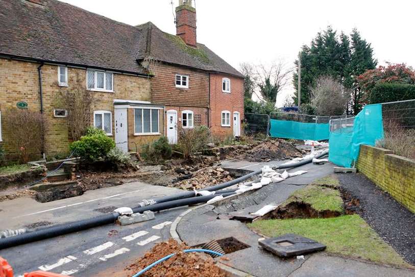 Collapsed roads and pavements in Upper Road, Leeds