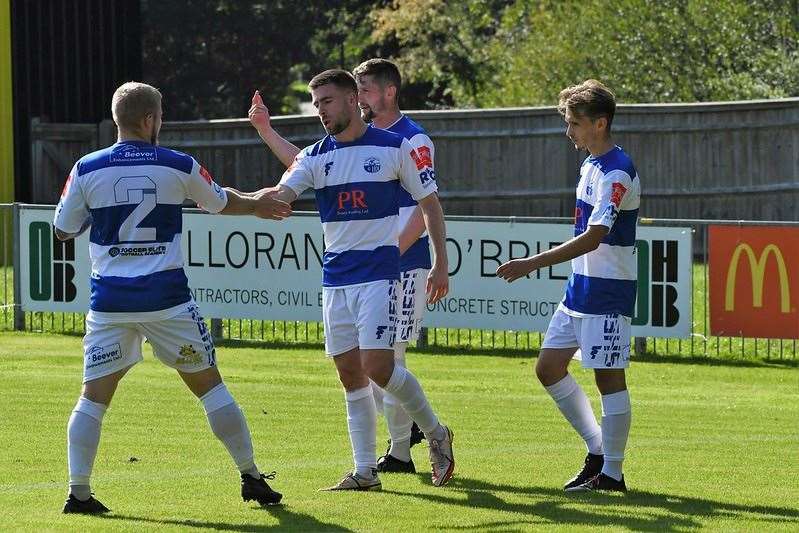 Sheppey celebrate Danny Leonard's goal against East Grinstead Picture: Marc Richards