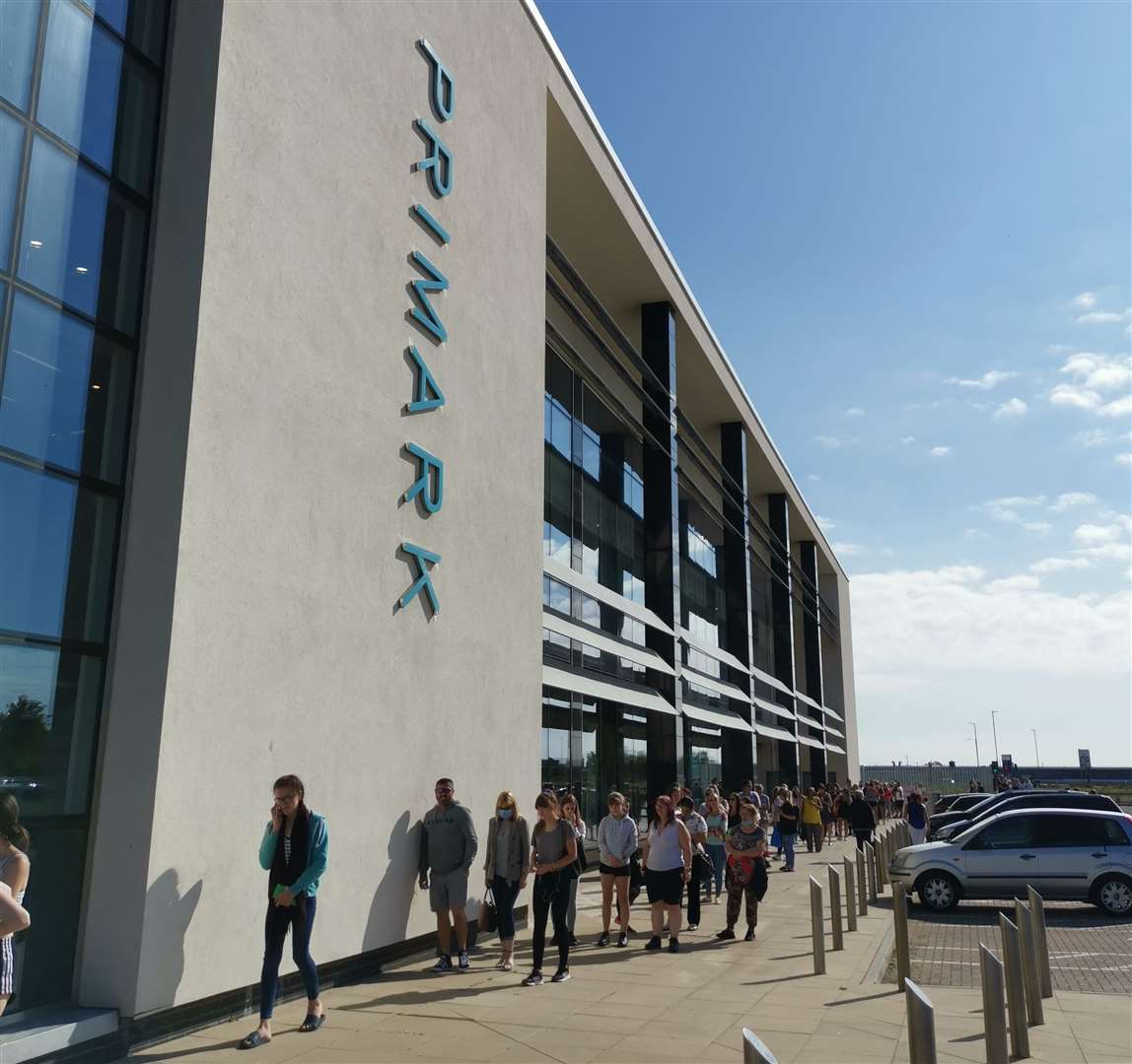 Queues outside Primark at Westwood Cross, Broadstairs