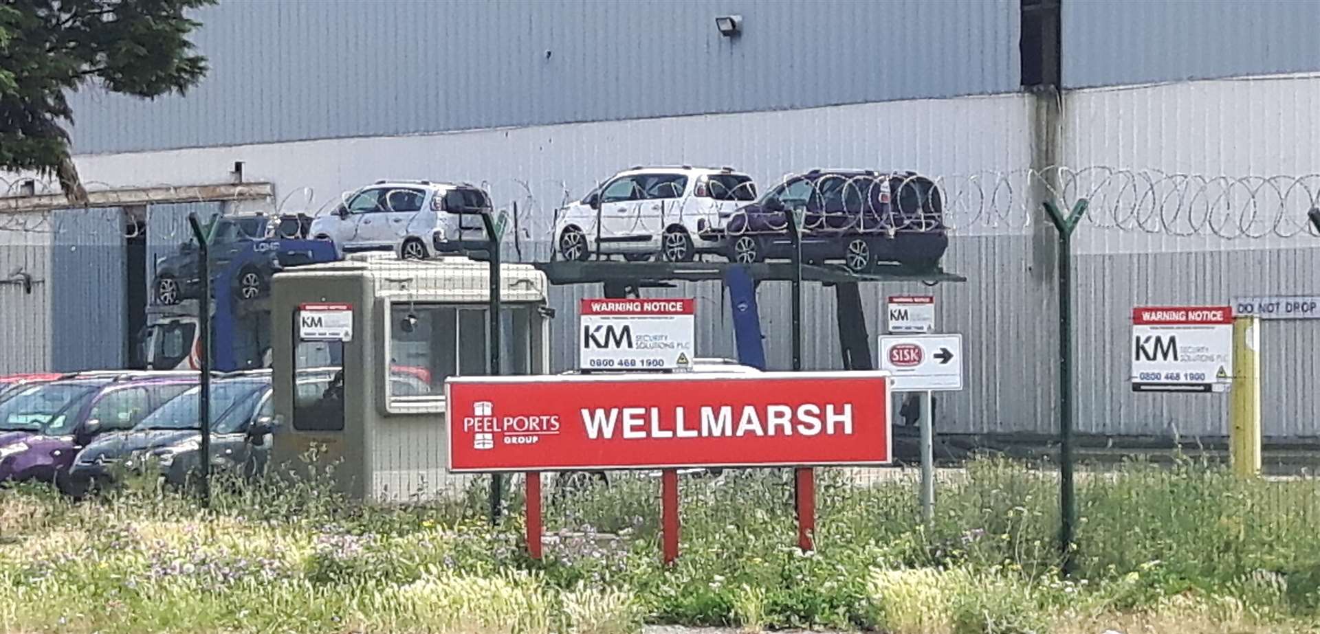 Car transporter with imported vehicles at Sheerness Docks