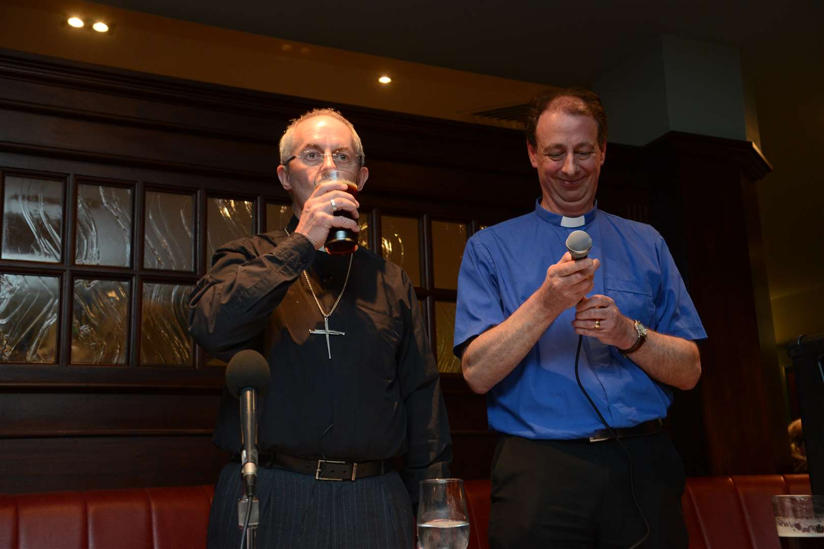 Archbishop Justin Welby and Rev Paul Worledge - Vicar of St Lukes, Ramsgate.Archbishop of Canterbury question time.The Royal Victoria Pavilion, Ramsgate.Picture: Gary Browne (1314134)