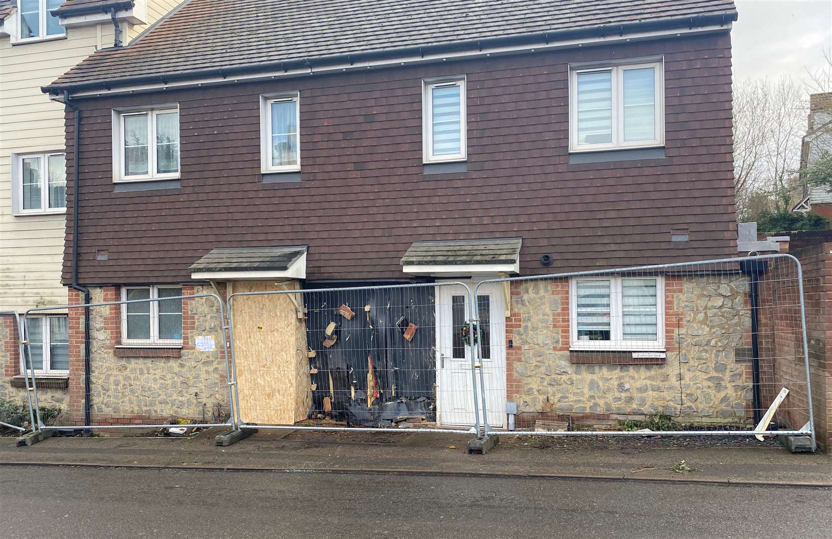 The front of the building has been fenced off