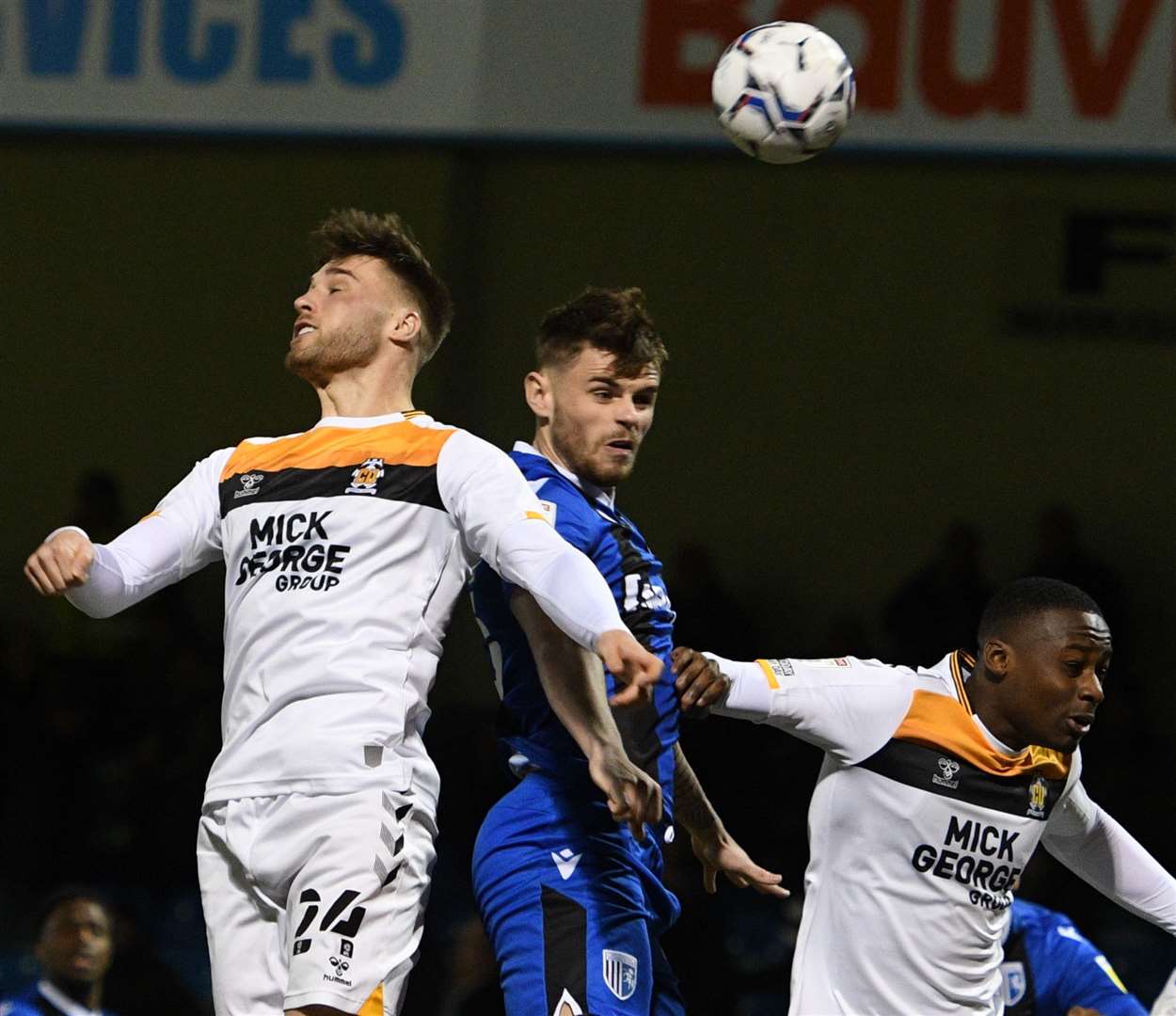 Charlie Kelman gets up for a header. Picture: Barry Goodwin