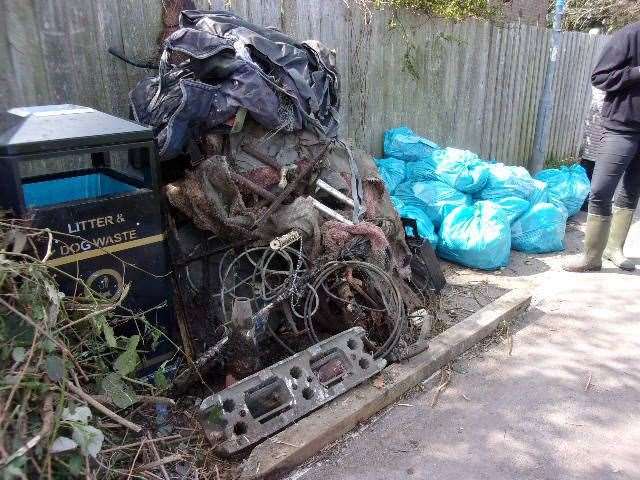 Just a fraction of the debris and litter pulled from the Cooksditch Stream in Faversham