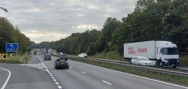 Traffic is being held on the M2 this morning between Faversham and the Stockbury Roundabout near Sittingbourne. Picture: Google Maps