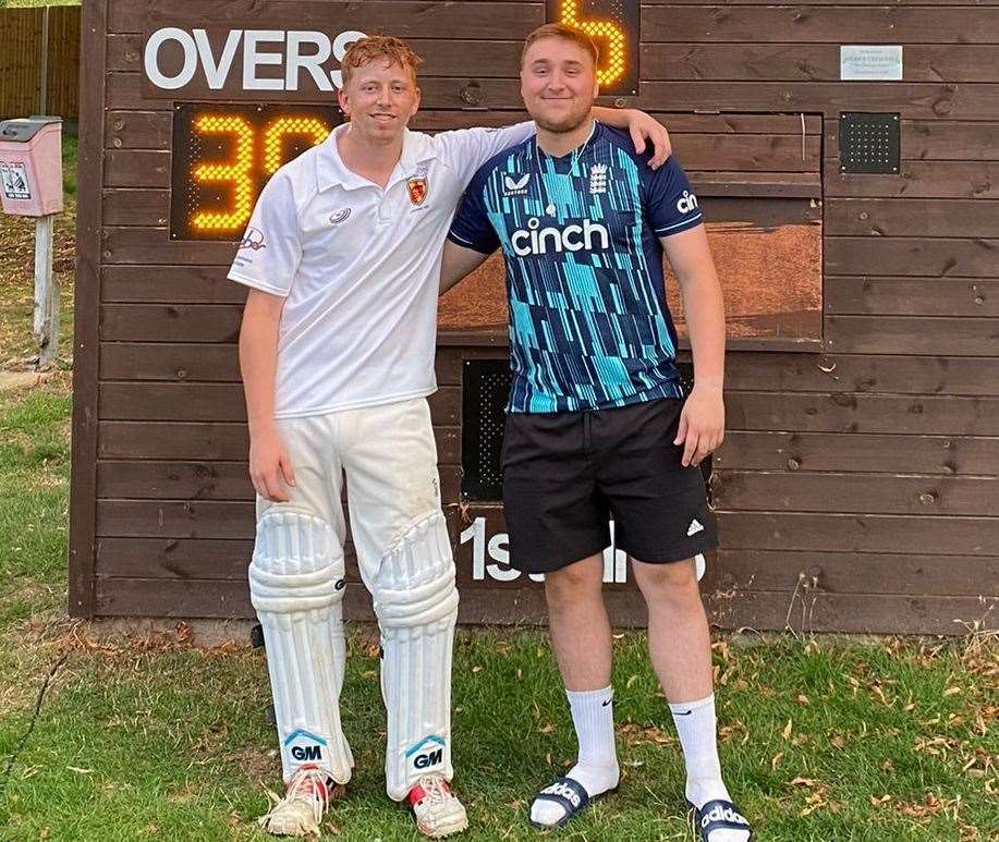 Kieran Savage, left, at Rainham alongside Matthew Fairway who he shared a 100-run partnership with