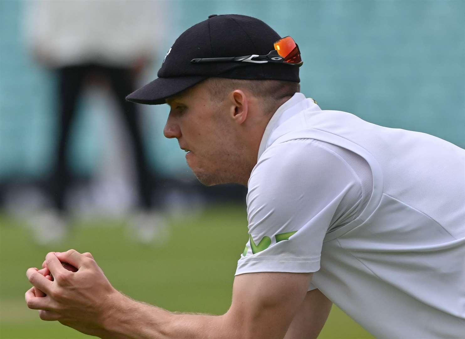 Matt Milnes catches Sam Curran for 126 during a tough afternoon in the field for Kent. Picture: Keith Gillard