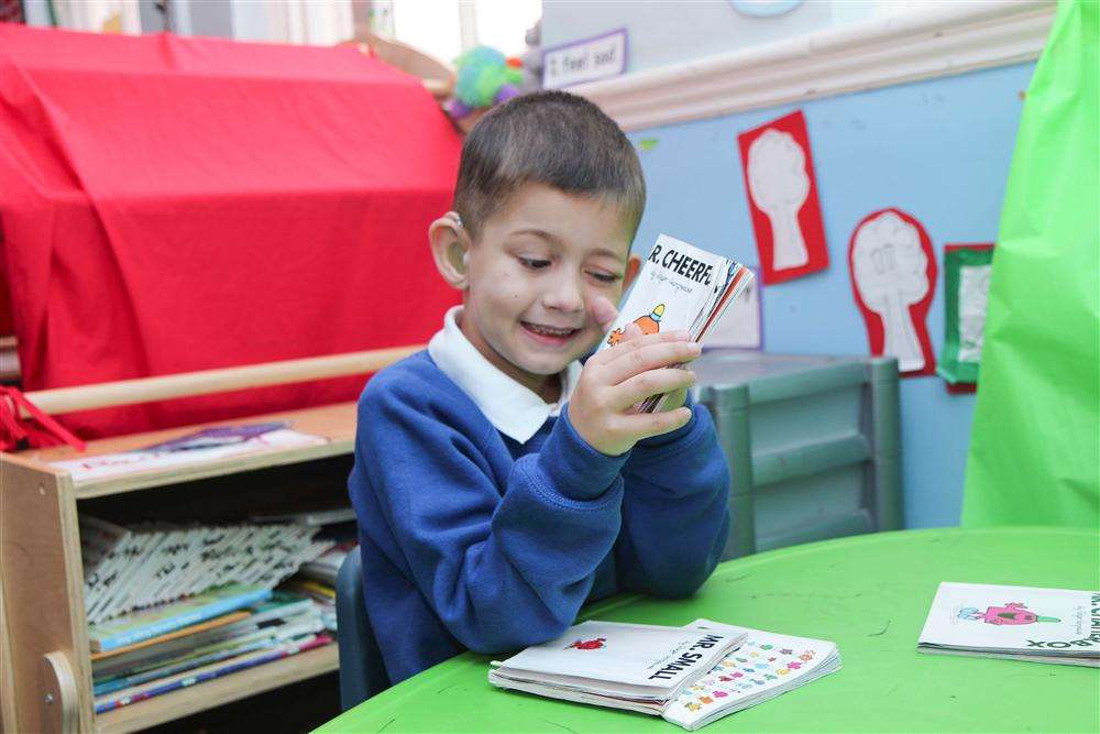 Oliver Smith on his first day at school earlier this year