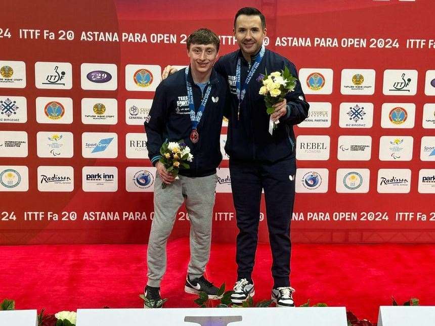 Tunbridge Wells' Will Bayley, right, on the podium with beaten class 7 finalist Theo Bishop. Picture: British Para Table Tennis