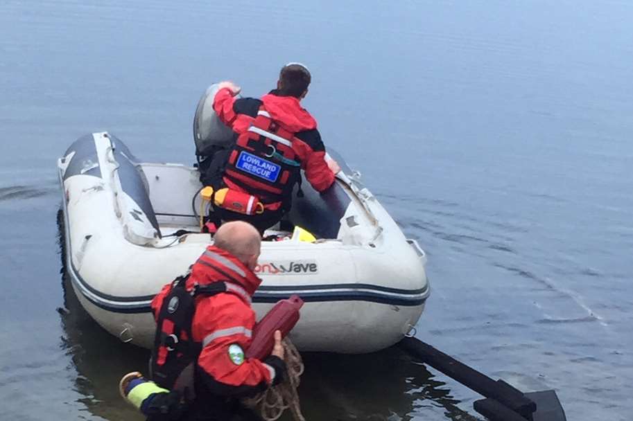 Volunteers on the lake this morning in search for triathlete