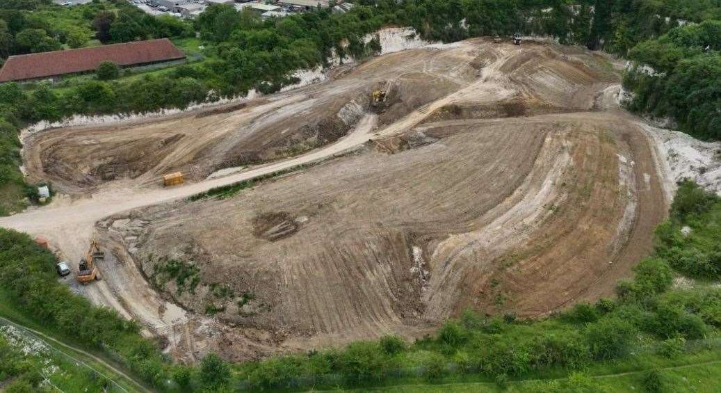 A drone photo from May 2024 showing the progress on filling the quarry. Photo: Medway Council