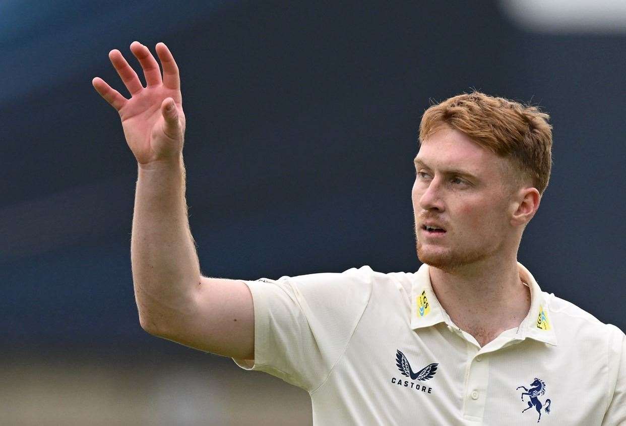 All-rounder Joey Evison - finished with figures of 2-41 in Kent’s three-day friendly against a Loughborough UCCE team. Picture: Keith Gillard