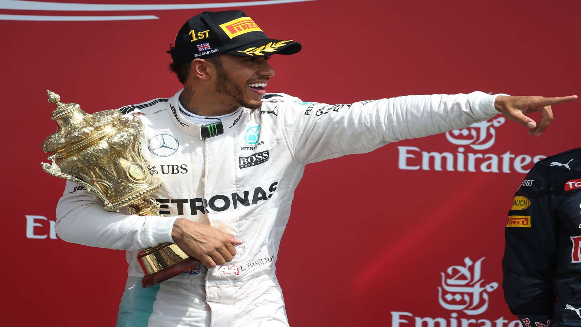 Lewis Hamilton celebrates winning the British Grand Prix in 2016