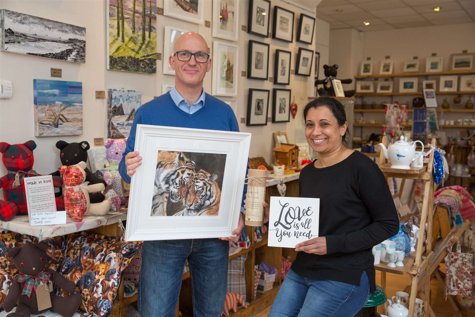 Darren Johnston and Sabby Kaur in the shop