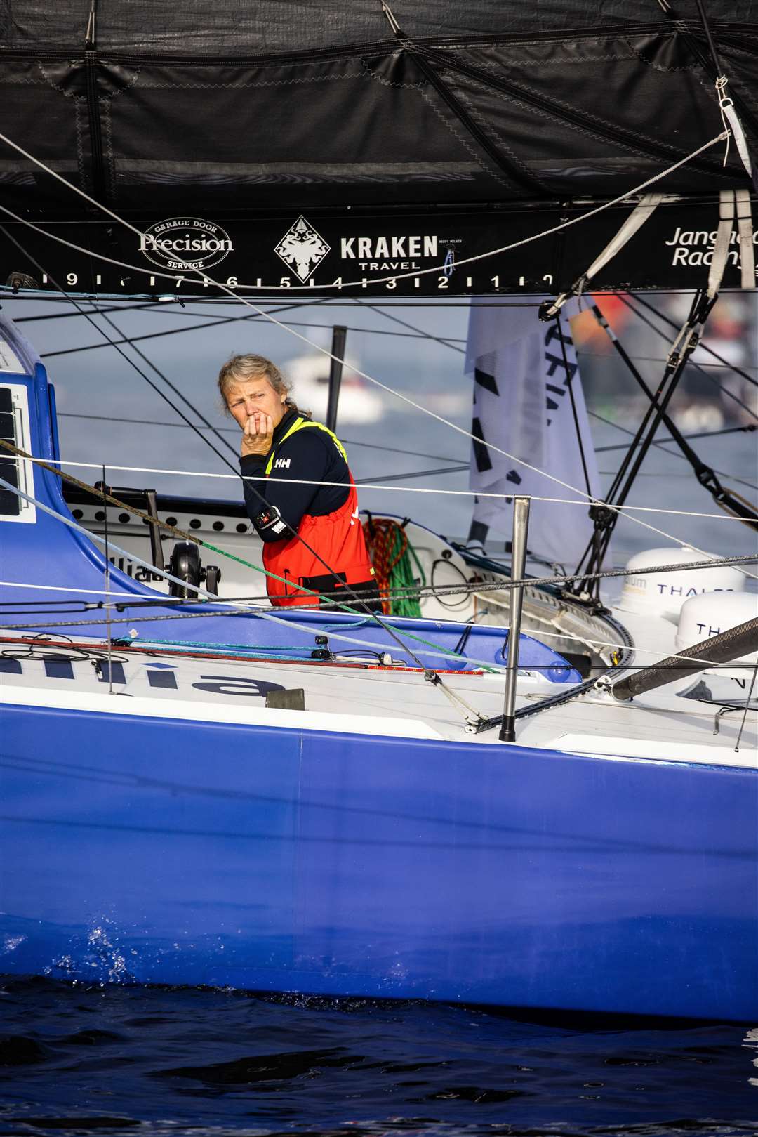 Pip Hare setting sail in the Vendee Globe race in her 60ft yacht Medallia at Les Sables d’Olonne, France (Pip Hare/PA)