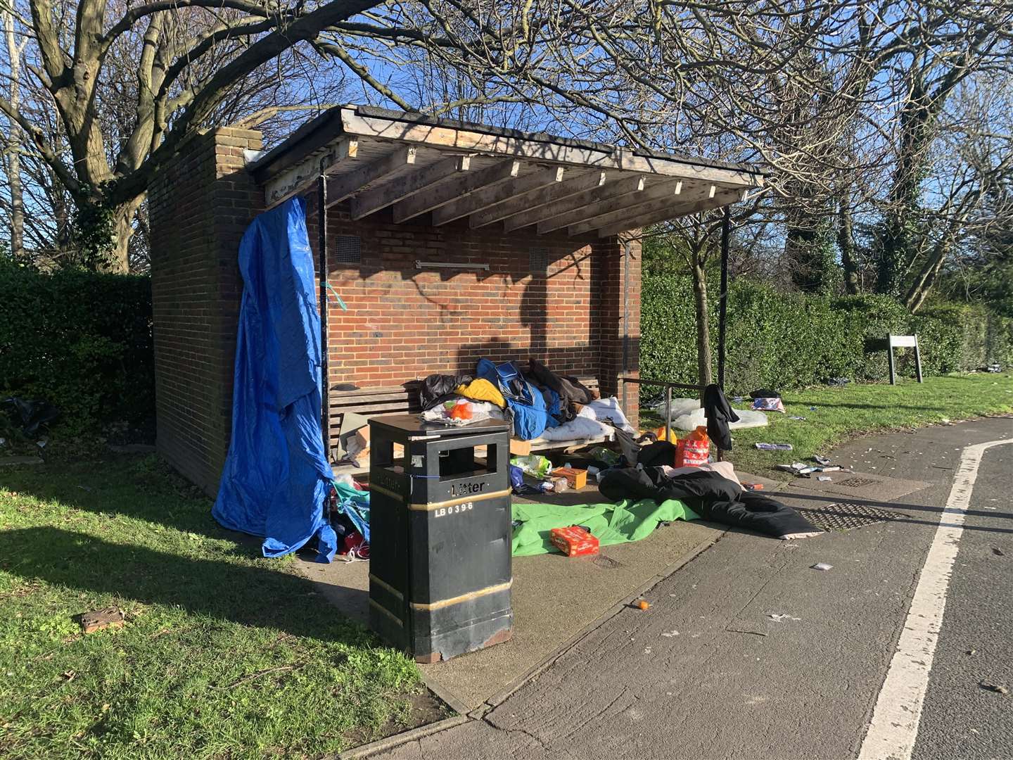 The ransacked bus shelter