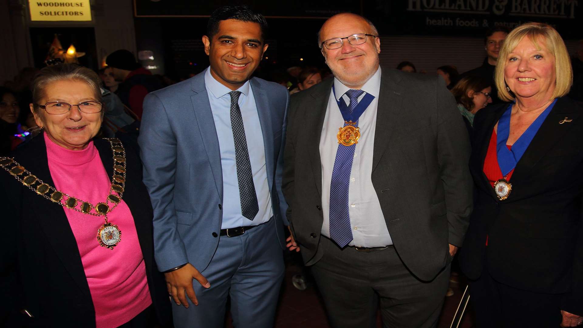 L/R: Mayor of Dartford Cllr Rosanna Currans, Cohesion Plus artistic director Gurvinder Sandher, Dartford council leader Cllr Jeremy Kite, Mayor's Escort Corinna Bailey.