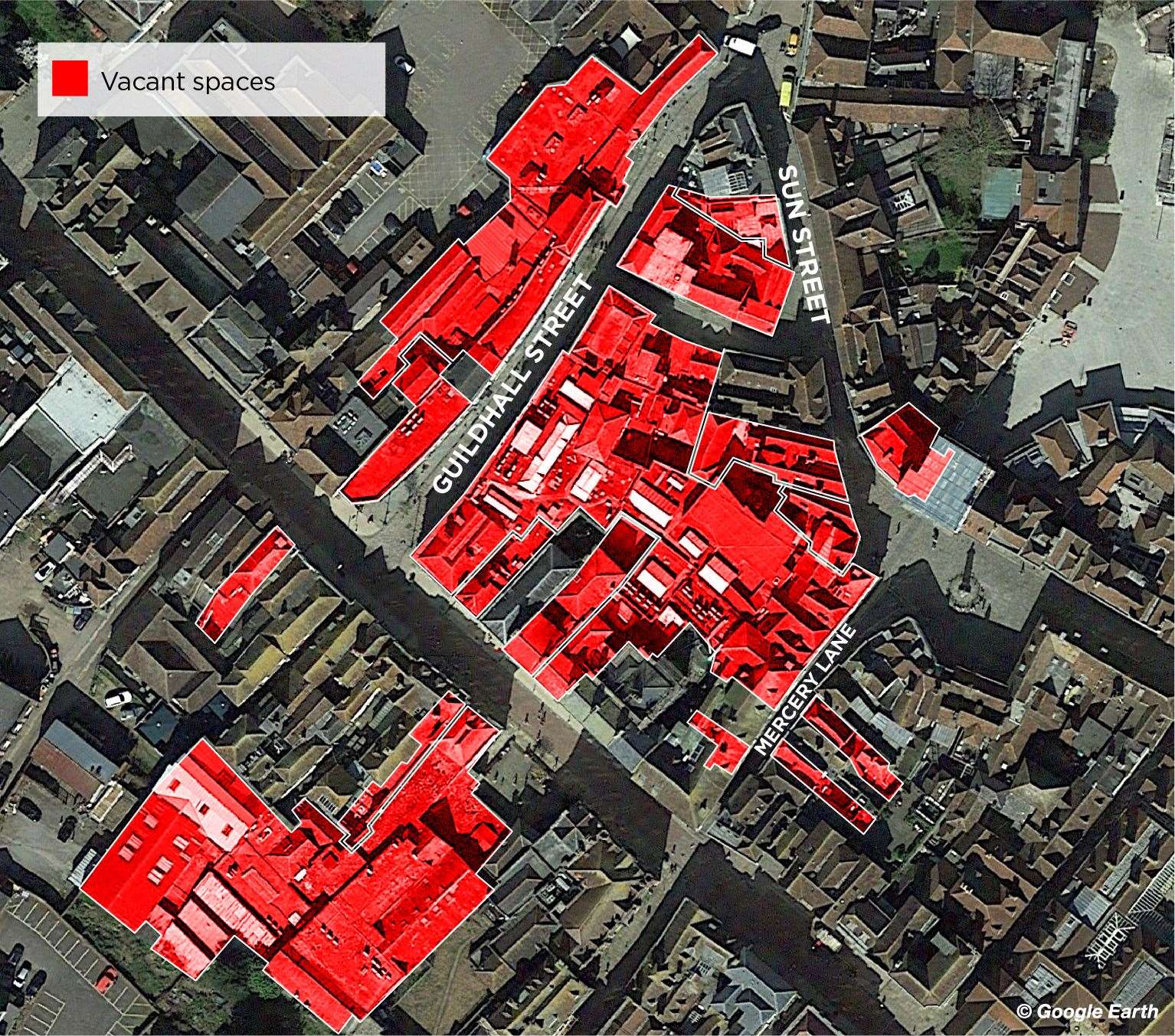 All of the vacant units around Debenhams and Nasons in Canterbury