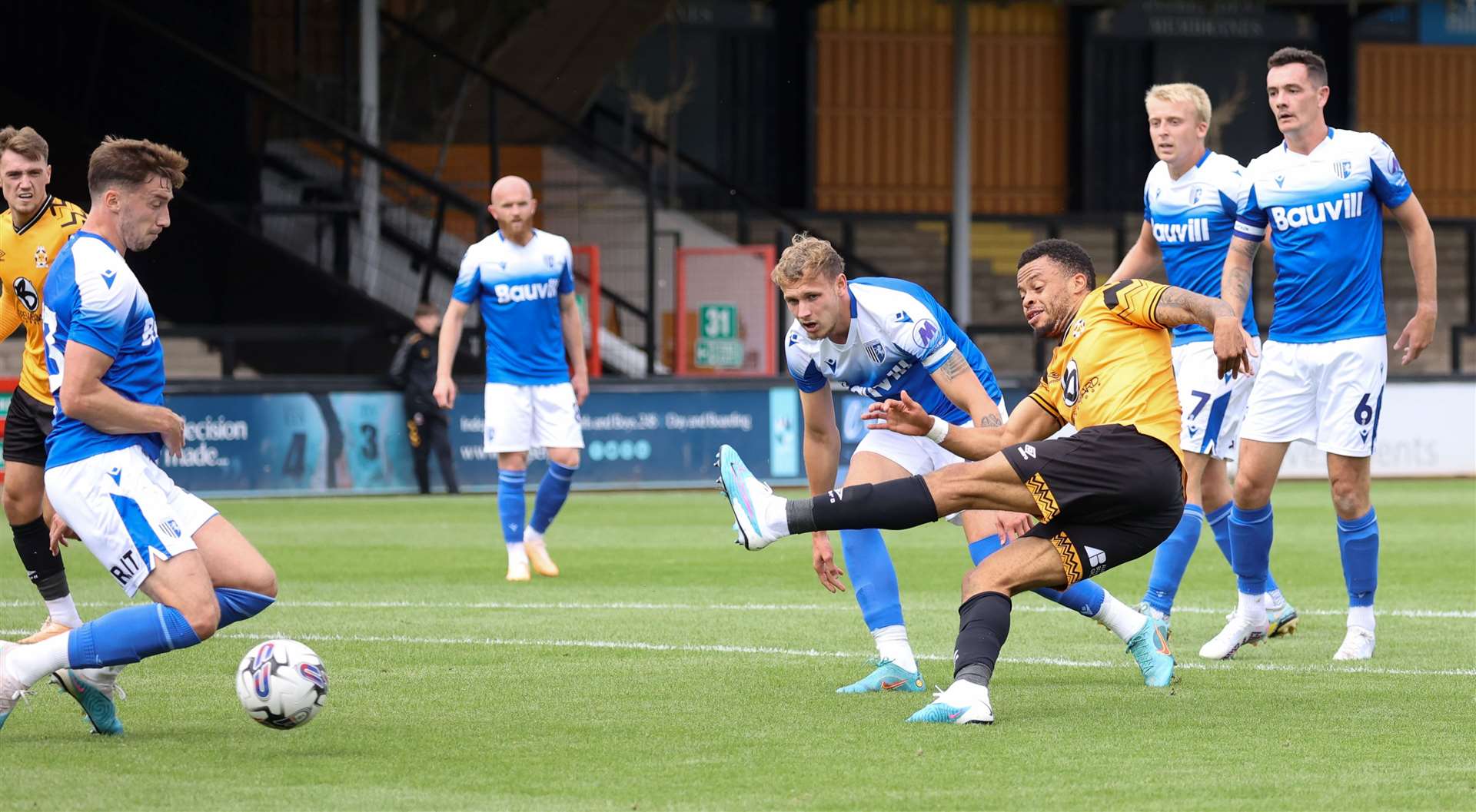 Cambridge United midfielder Jordan Cousins scores against Gillingham Picture: Ben Phillips