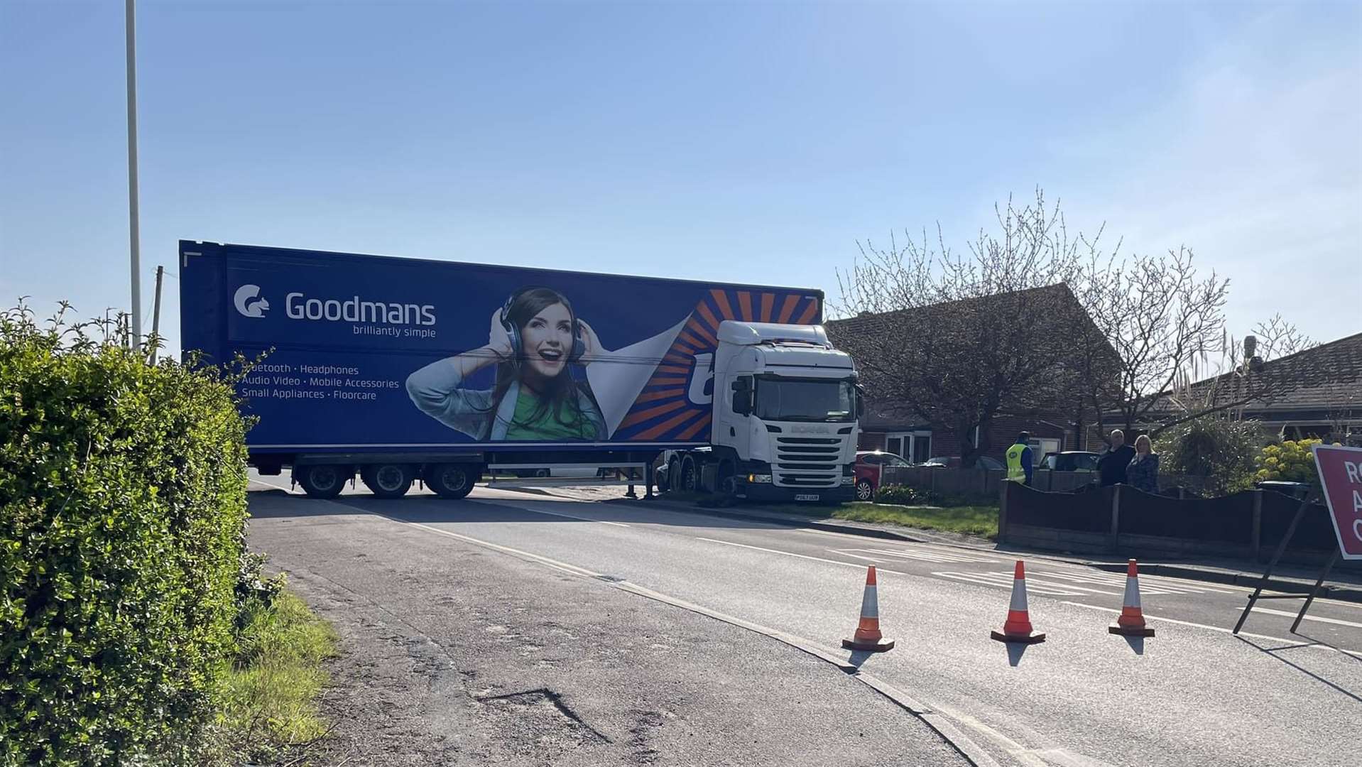 A lorry jack-knifed after attempting to turn around at the road closure in Ramsgate. Picture: Charlotte Abbott (63591787)