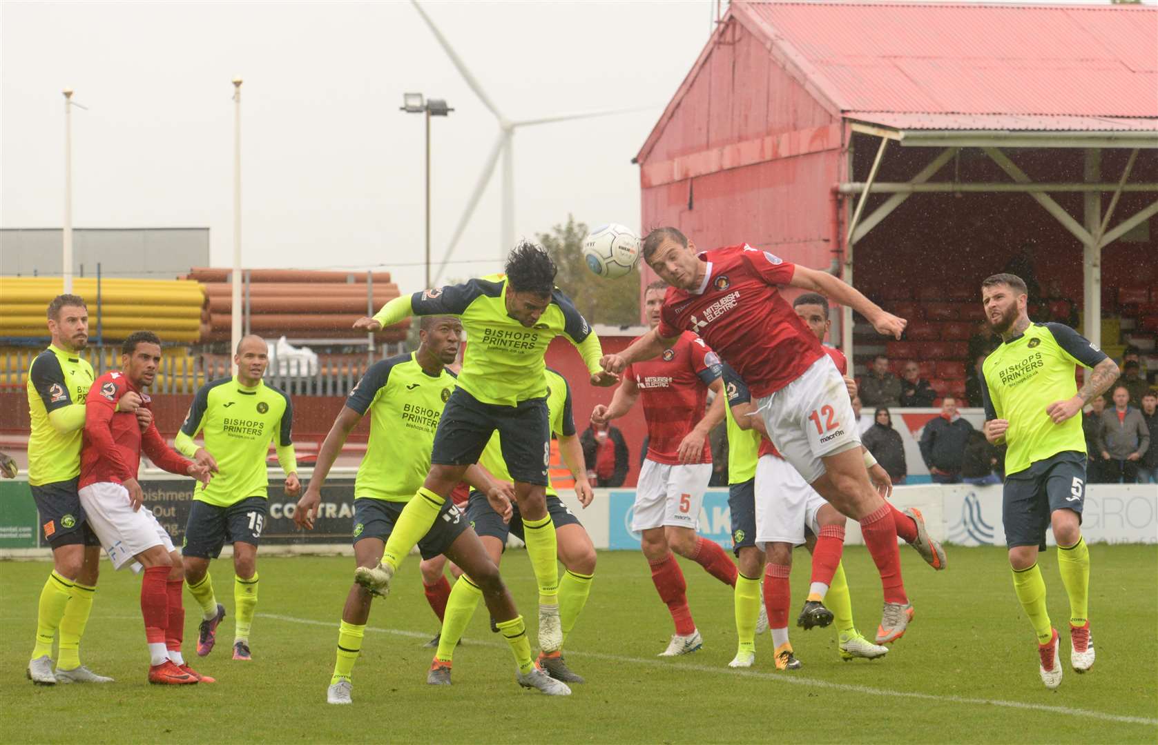 Michael Cheek throws himself at a corner from the Fleet left Picture: Chris Davey