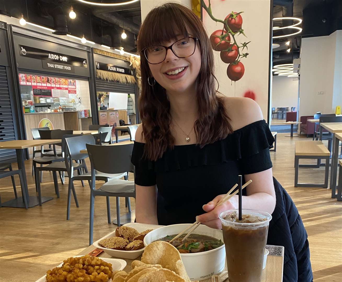 Posing with my chopsticks, which I inevitably did not use after making a fool of myself