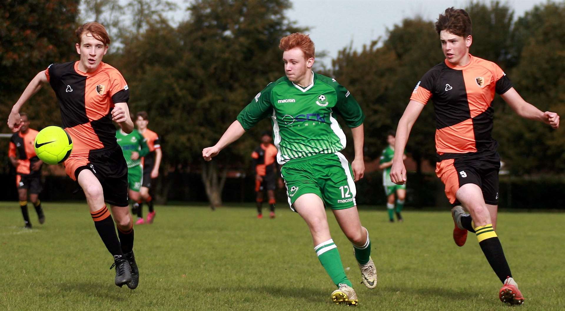 Pegasus 81 Flyers under-18s (green) give chase against Eagles Gold under-18s Picture: Phil Lee FM18684290