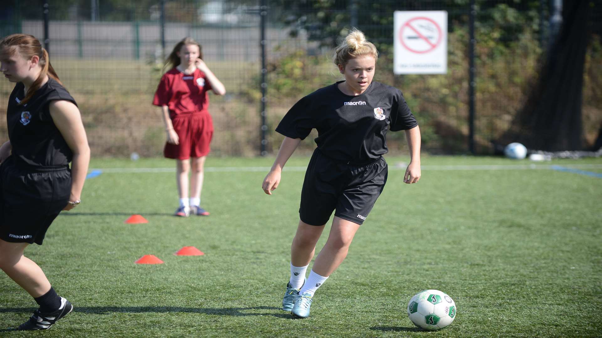 Brittani Rumble Senior Girls Football team from Leigh Academy training at Dartford FC stadium