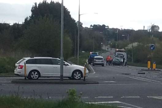 Police investigate the scene of the collision