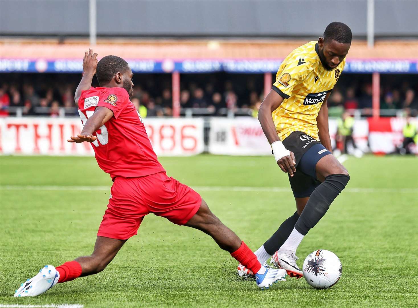 Mo Faal in possession for Maidstone in their play-off semi-final at Worthing. Picture: Helen Cooper