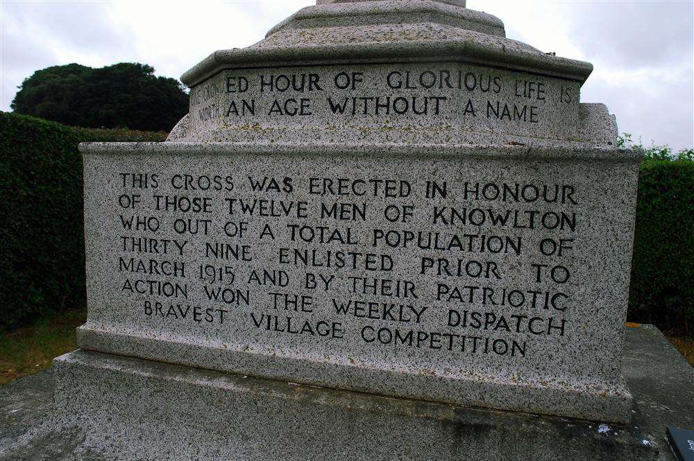 The stone cross at Knowlton which recognises its status after the Great War as Britain's bravest village