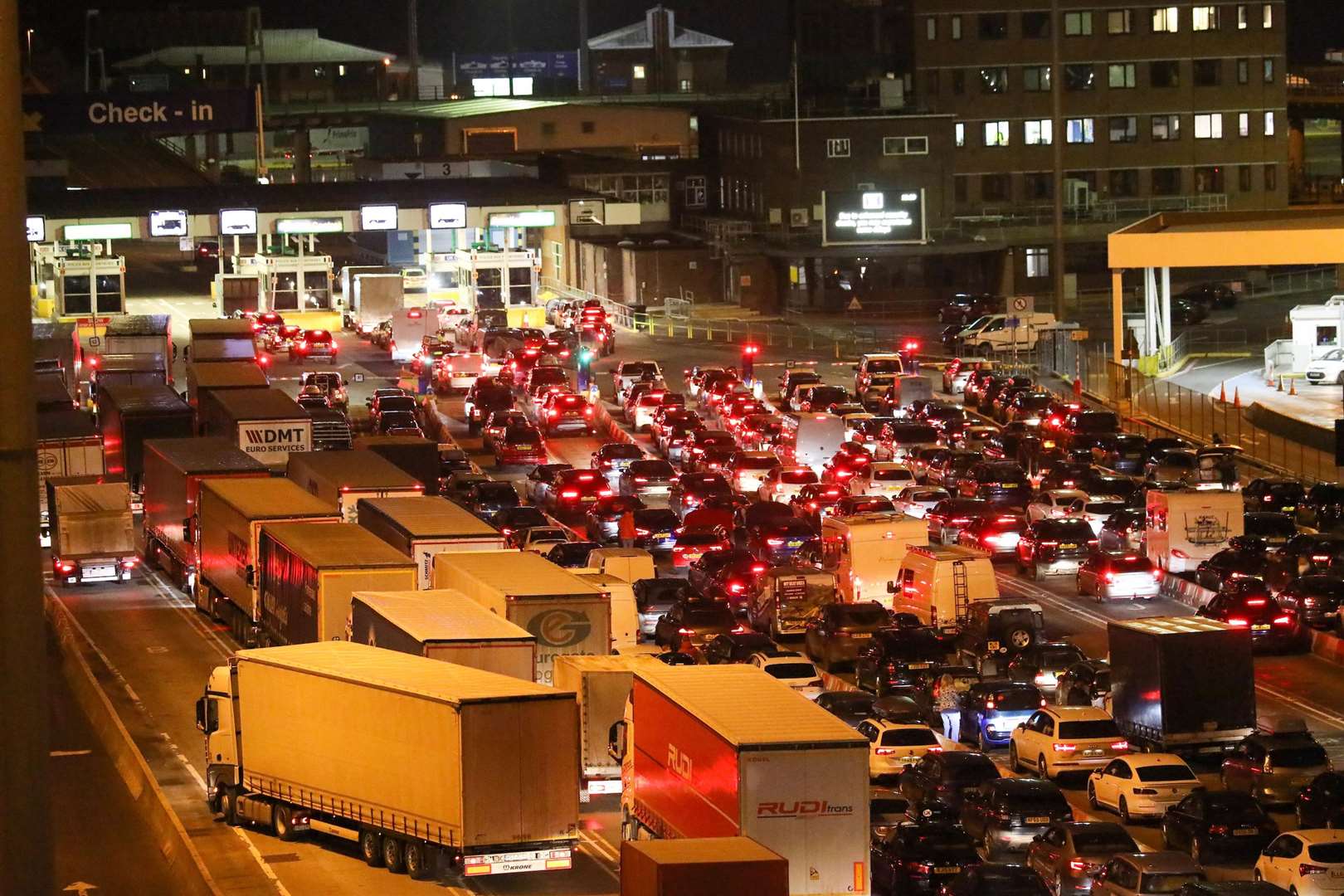 Traffic is building at the Port of Dover before travel ban to France. Picture: UKNIP