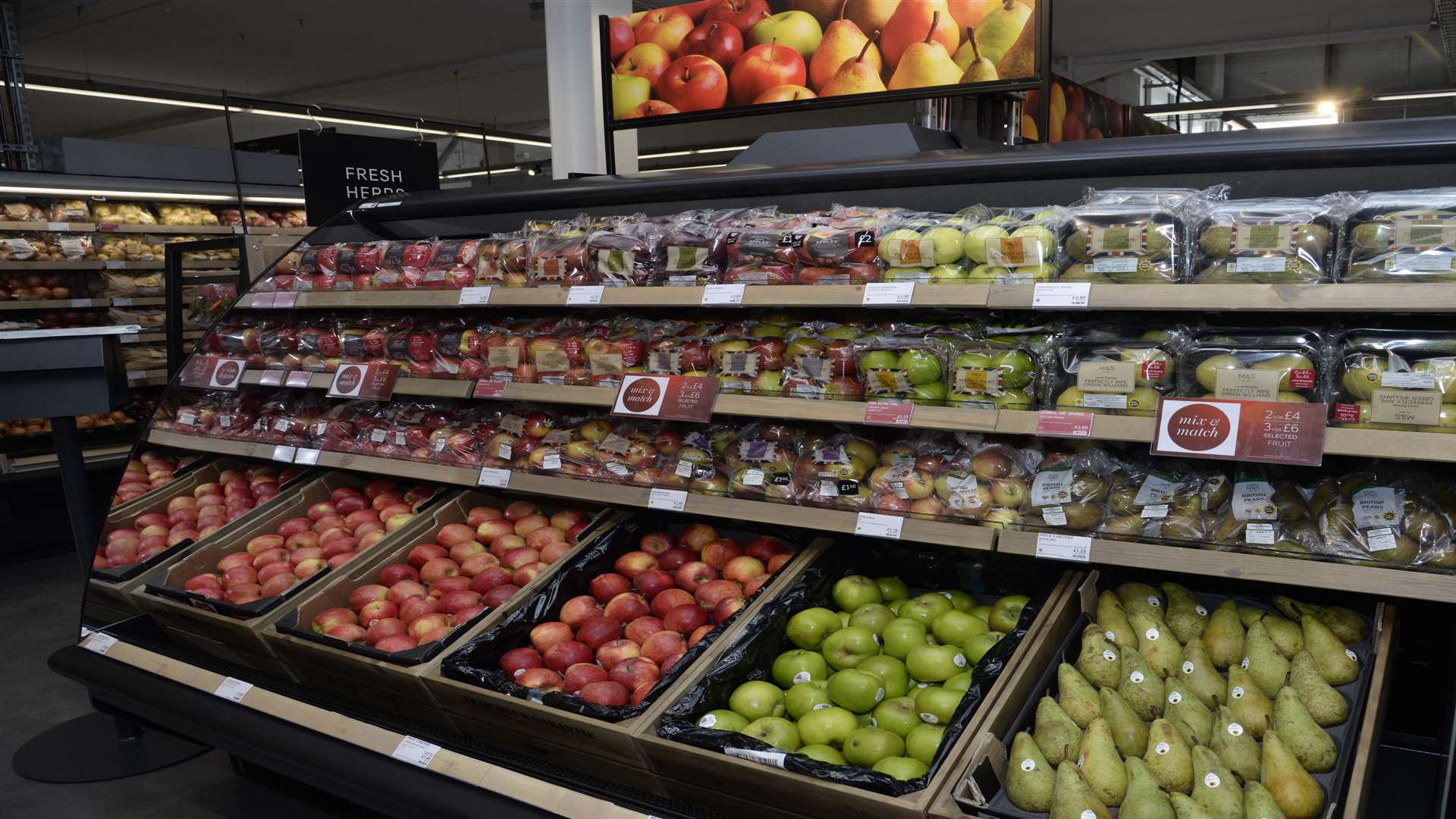 A fresh produce display at an M&S Foodhall in Sittingbourne