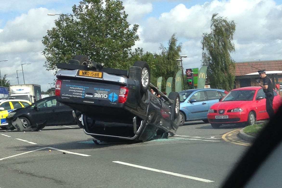 Vehicle overturned on the Medway City Estate