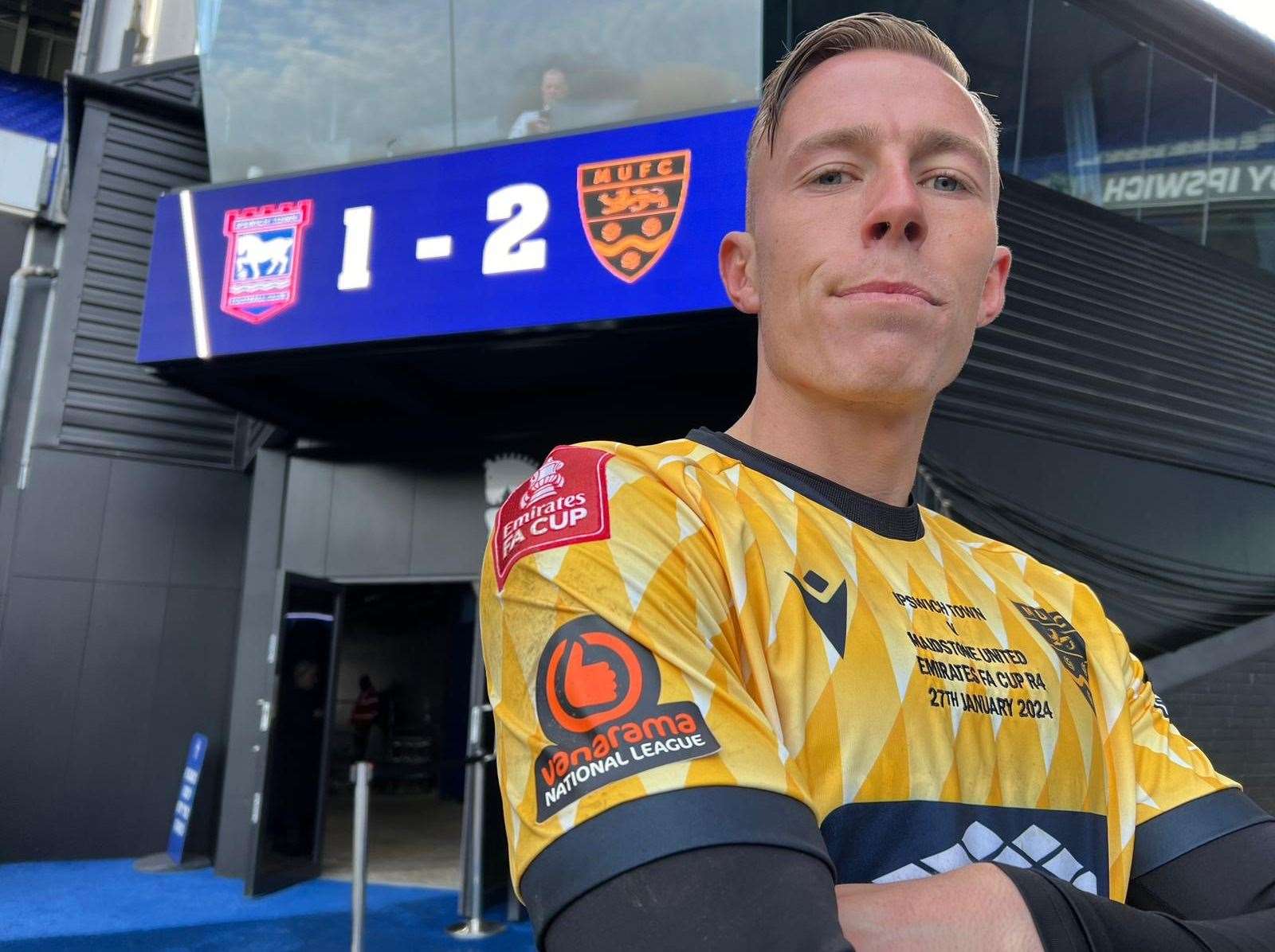 Matchwinner Sam Corne in front of the Ipswich scoreboard. Picture: Barry Goodwin