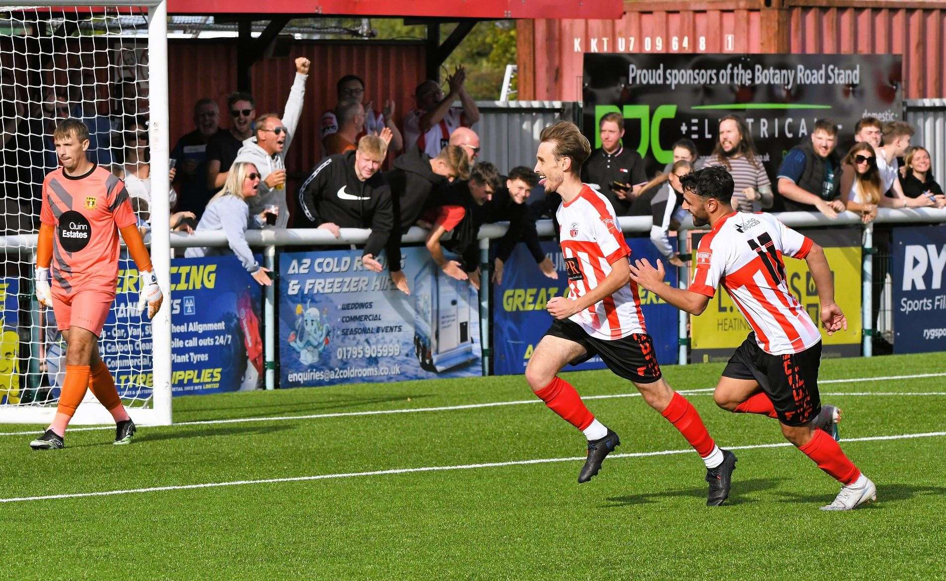 Sheppey scorer Jacob Lambert wheels away to celebrate on Saturday Picture: Marc Richards