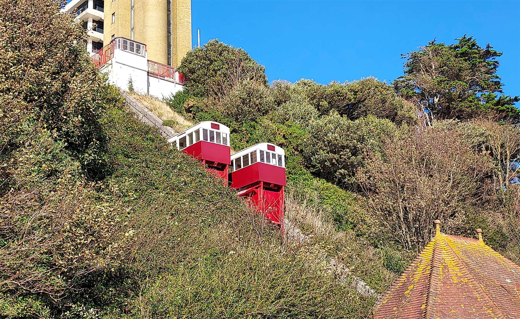 The Leas Lift funicular railway joins The Leas and the seafront in Folkestone