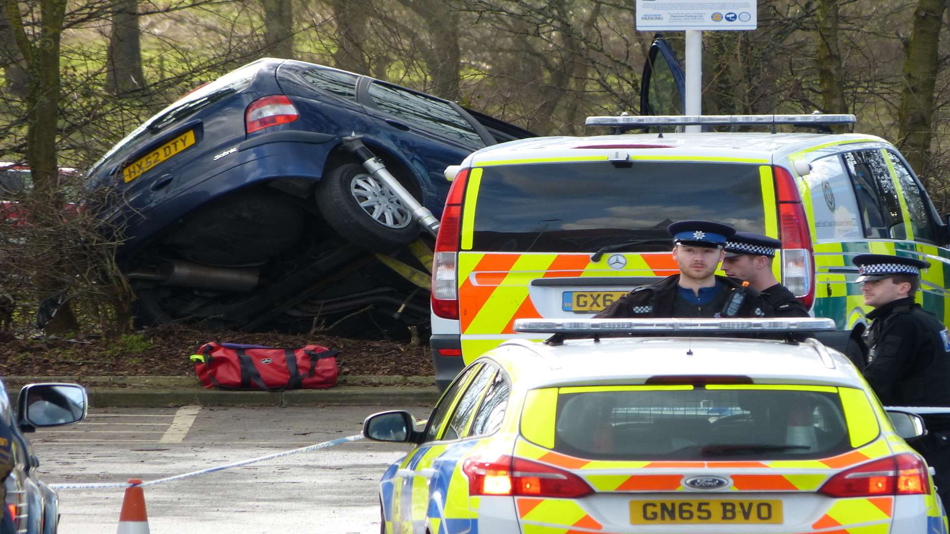 The car ended up in a tree close to Tesco's car wash