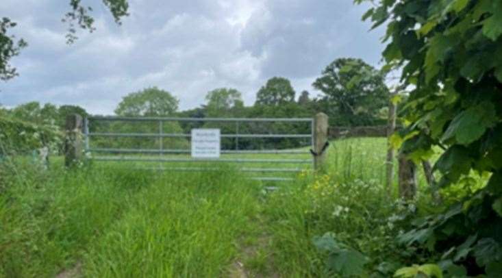 The entrance to the field where the array will be installed at Newlands in Crockham Hill