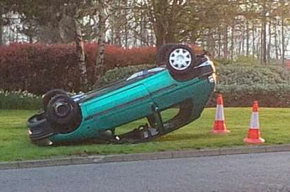 The overturned car. Picture: Ivan Ellis